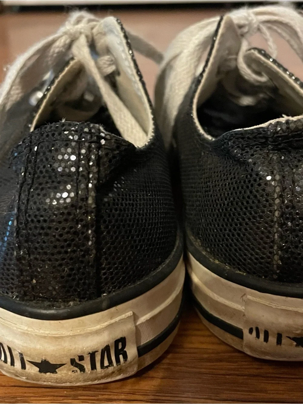 Converse All Star Black Glitter Sparkle Low-Top Canvas Sneakers White Laces 7